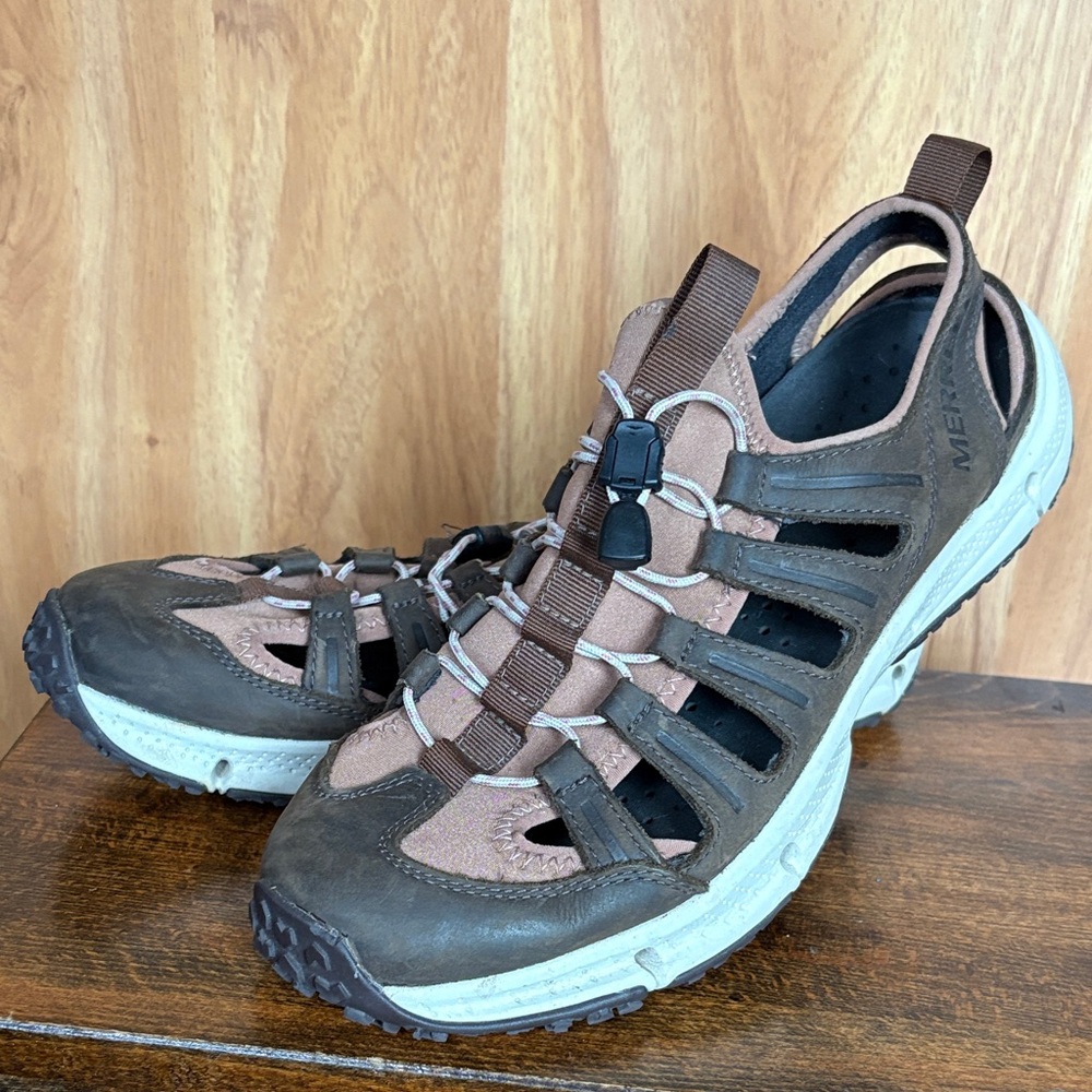 Merrell Hydrotrekker Leather Outdoor Hiking Sandals, size 10